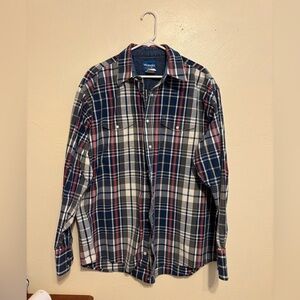 Wrangler Men's Plaid Casual Button Down Shirt - Blue, Red, White